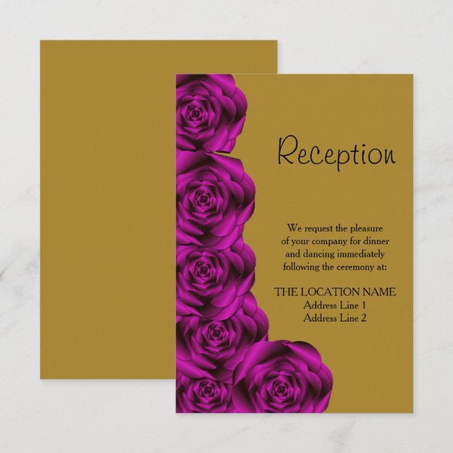 Convites Recepção de Casamento Romântica Rosa Dourado Roxo (Frente/Verso)