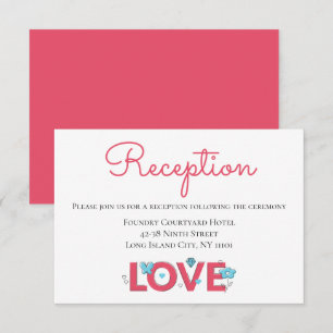 Convites Recepção de Casamento Rosa Amor Flores Azuis Coraç