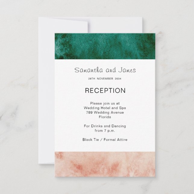 Convites Recepção de Casamento Rosa Bege Verde Aquarela (Frente)