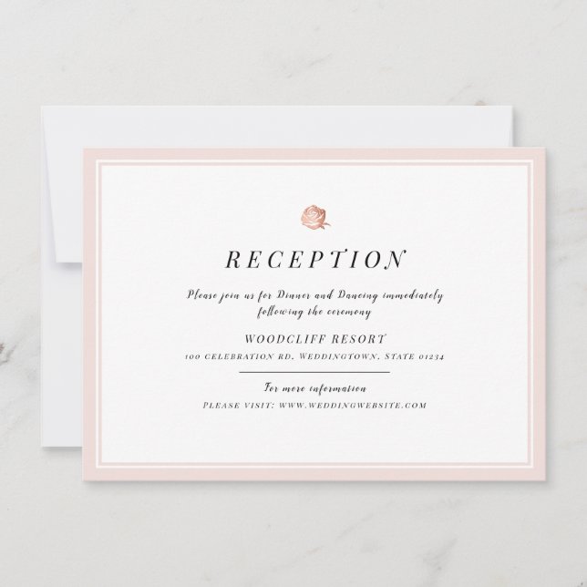 Convites recepção de casamento rosa de ouro floral minimali (Frente)