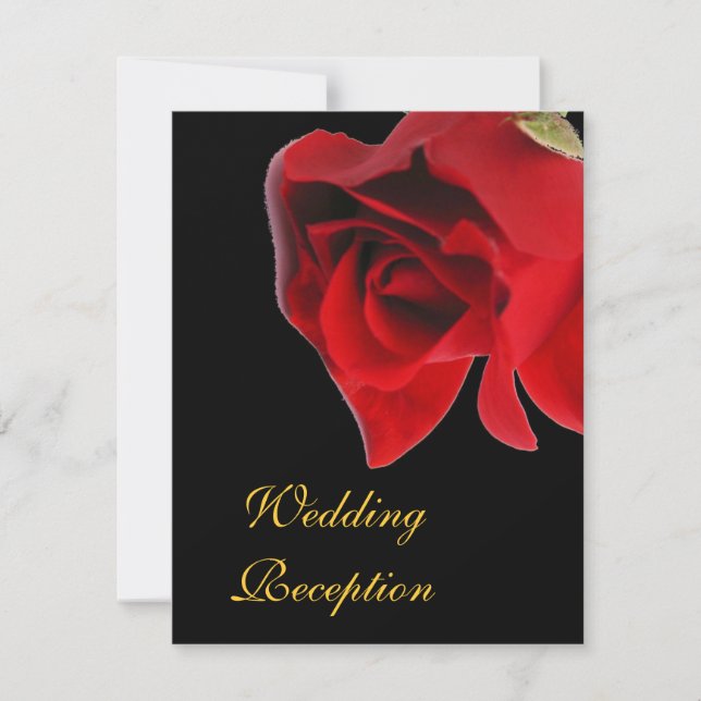 Convites Recepção de Casamento rosa vermelha em preto (Frente)