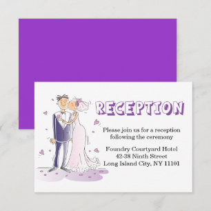 Convites Recepção de Casamento Roxo Cartoon Noiva e Noivo