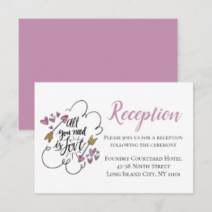 Convites Recepção de Casamento Roxo Corações Flechas Amor