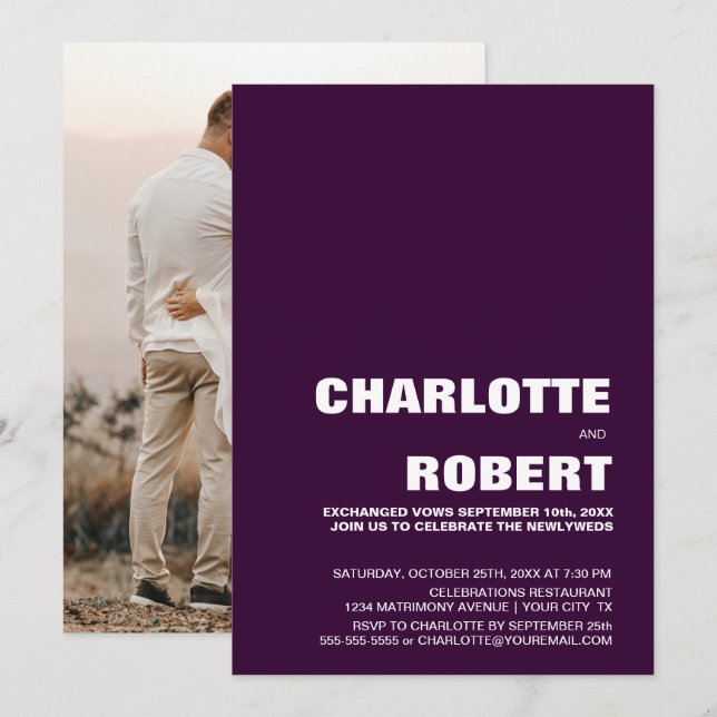 Convites Recepção de Casamento Roxo Moderno (Frente/Verso)