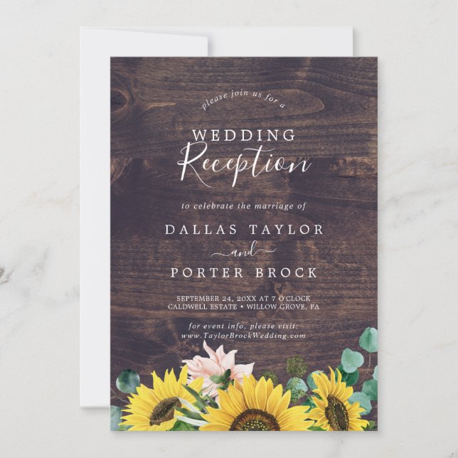 Convites Recepção de Casamento Rústico de Girassol e Eucali (Frente)