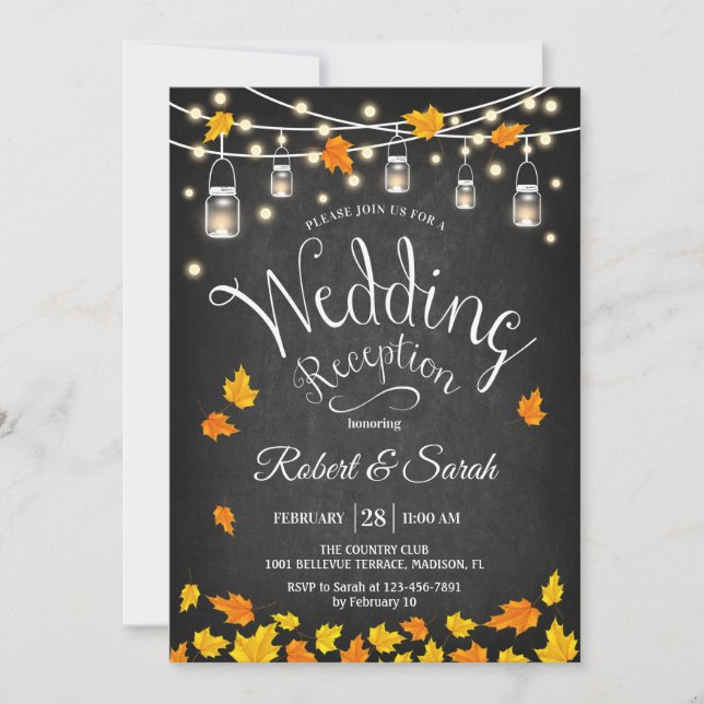Convites Recepção de Casamento Rústico de Outono Giz na Lou (Frente)