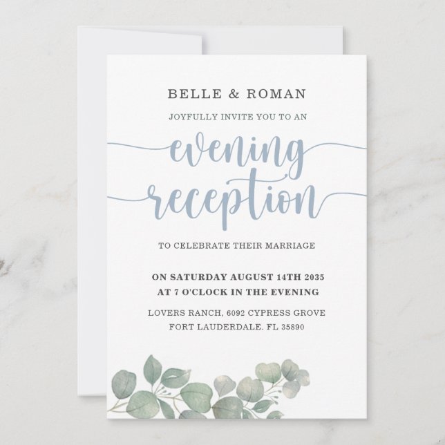 Convites Recepção de Casamento Rústico Eucalipto Azul (Frente)