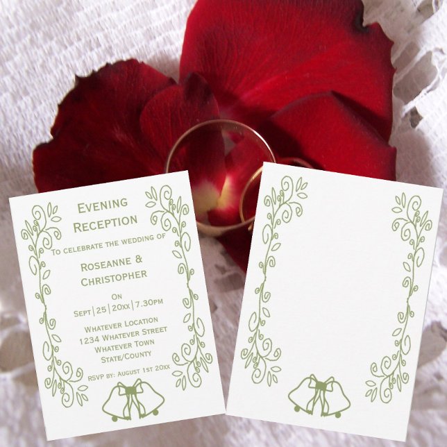 Convites Recepção de casamento Sage Bells Scrollwork (Sage bells scrollwork wedding reception invite)