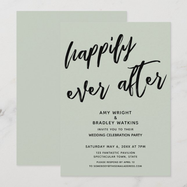 Convites Recepção de Casamento Sage Felizes para Sempre (Frente/Verso)