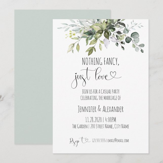 Convites Recepção de casamento sem frescuras, apenas amor (Frente/Verso)
