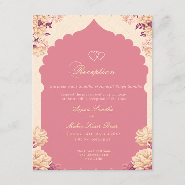 Convites Recepção de casamento Sikh floral elegante (Frente)