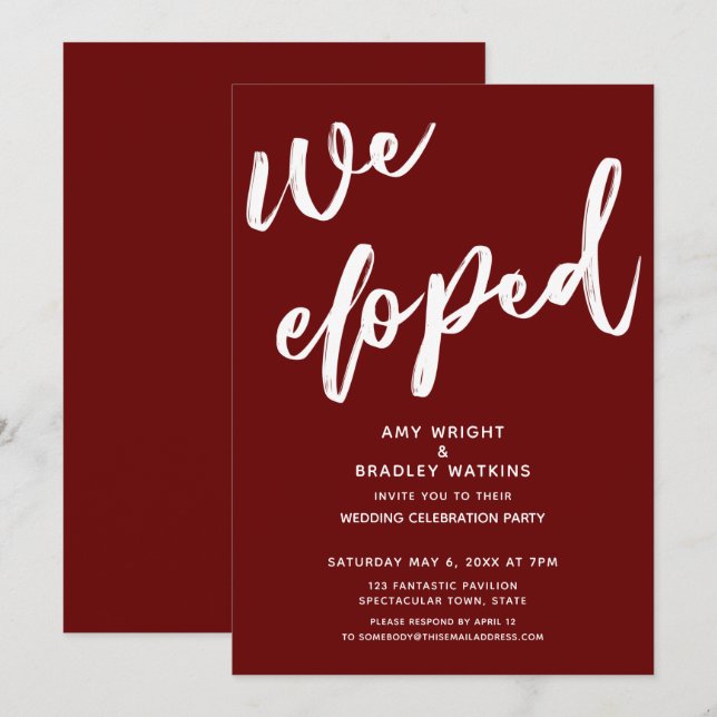 Convites Recepção de Casamento Simples Burgundy de Casament (Frente/Verso)