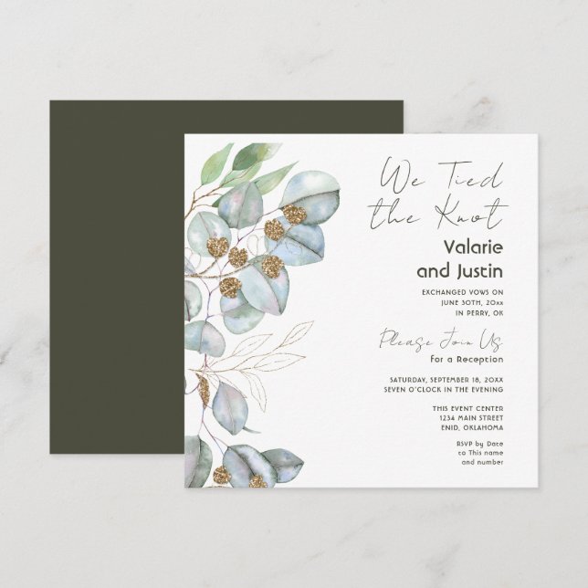 Convites Recepção de Casamento Simples com Eucalipto e Sage (Frente/Verso)