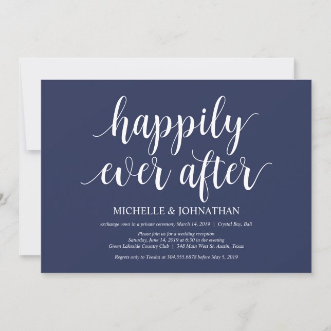 Convites Recepção de Casamento Simples em Azul Naval (Frente)