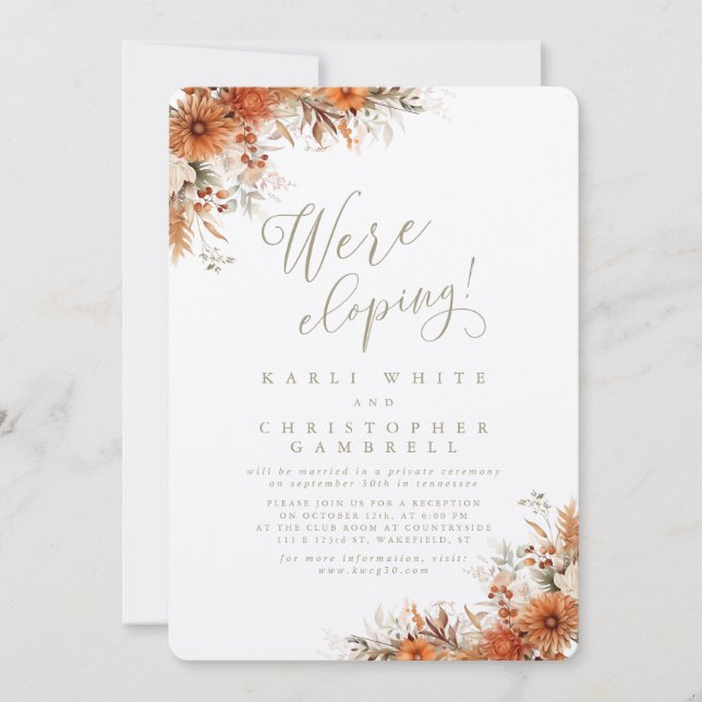Convites Recepção de Casamento Simples em Laranja Queimada  (Frente)