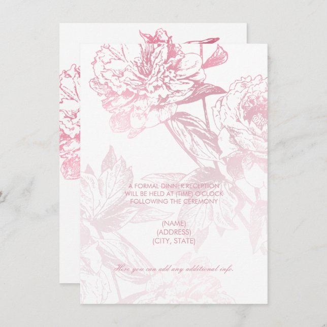 Convites Recepção de Casamento Simples Floral em Rose Gold  (Frente/Verso)