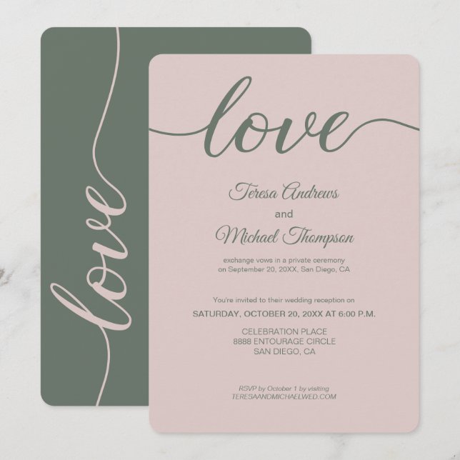 Convites Recepção de Casamento Simples Moderno Rosa Empoeir (Frente/Verso)
