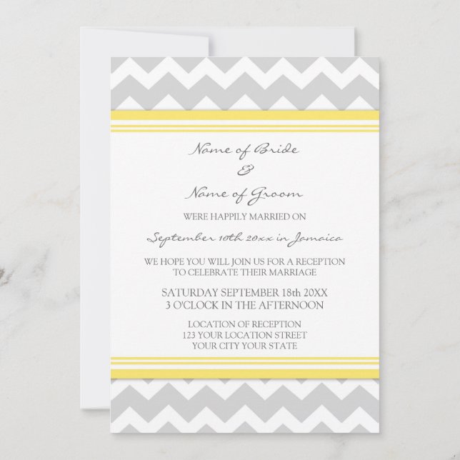 Convites Recepção de casamento somente Chevron amarelo (Verso)
