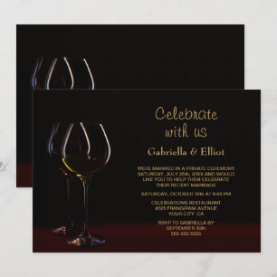 Convites Recepção de Casamento Taça de Vinho Preto Dourado 