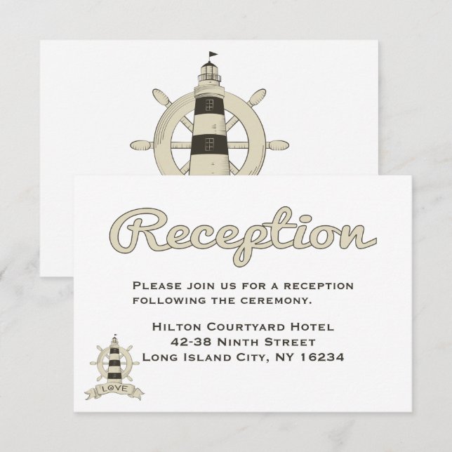 Convites Recepção de Casamento Tom Náutico Farol Navio (Frente/Verso)