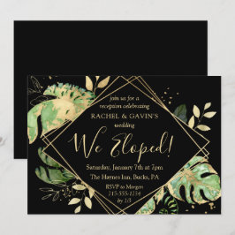 Convites Recepção de Casamento Tropical Preto e Dourado