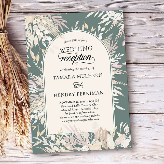 Convites Recepção de casamento Verde do Sage com Arco Enqua (Wedding reception only invitation in Sage Green, from my Foliage Duet collection)
