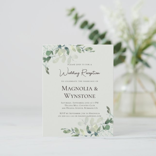 Convites Recepção de Casamento Verde Eucalipto Salvia (Em pé/Frente)