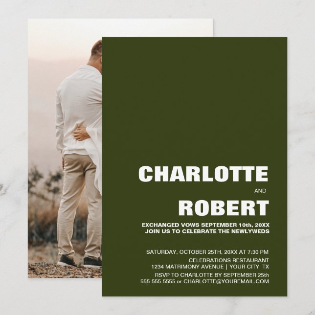 Convites Recepção de Casamento Verde Moderna (Frente/Verso)