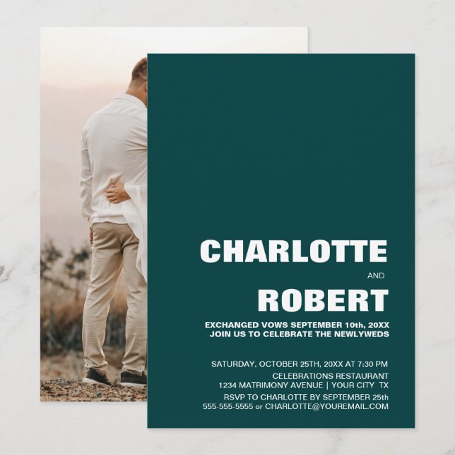 Convites Recepção de casamento Verde Moderna (Frente/Verso)