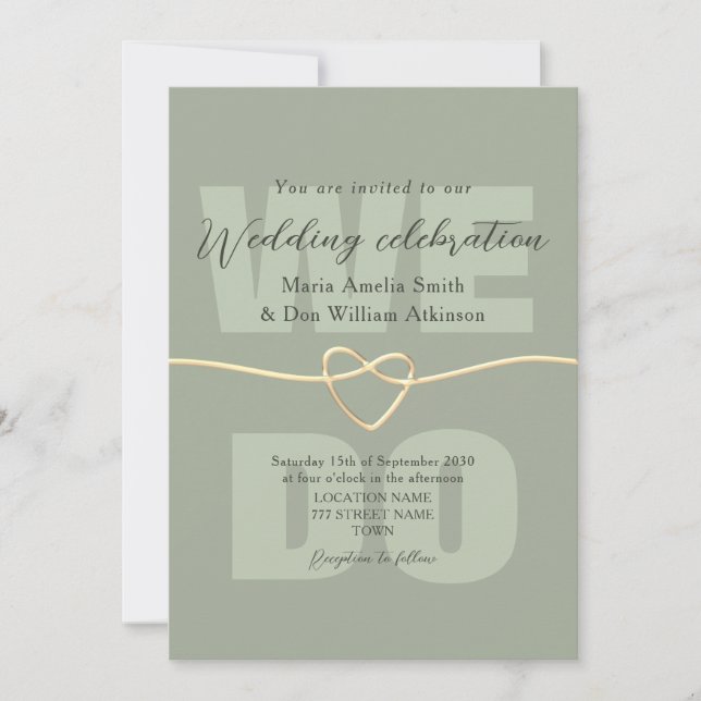 Convites Recepção de Casamento Verde Sage Moderna (Frente)