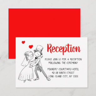 Convites Recepção de Casamento Vermelho Cartoon Noiva Noivo