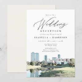 Convites Recepção de Casamento Watercolor Fort Worth Skylin
