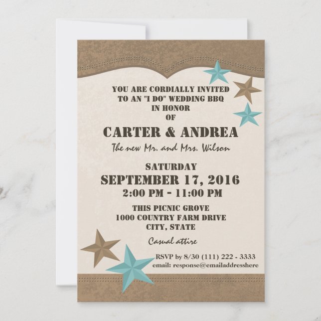 Convites Recepção de Casamento Western BBQ (Frente)