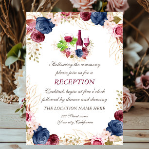 Convites Recepção de Casamento Wine Tasring Floral Azul Mar