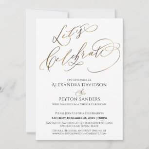 Convites Recepção de Celebração com Caligrafia em Dourado E