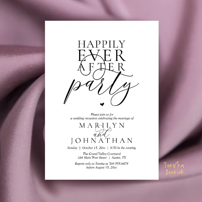 Convites Recepção de Festa de Felizes para Sempre Minimalis (Modern Minimal Happily Ever After Party Reception Invitation Card in Black and white)
