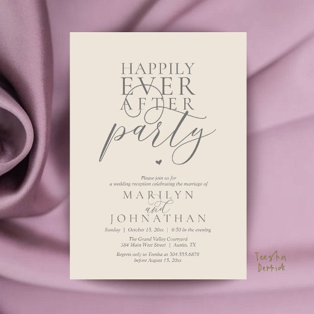 Convites Recepção de Festa Felizes para Sempre Minimal Mode (Modern Minimal Happily Ever After Party Reception Invitation Card in Cream and Grey)