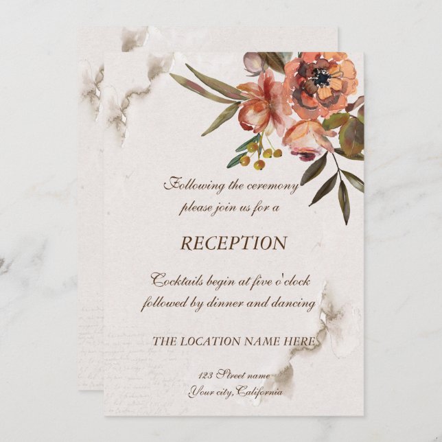 Convites Recepção de Flores de Outono de Cores d'Água (Frente/Verso)