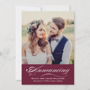 Convites Recepção de Fotografia de Caligrafia Burgundy Ousa