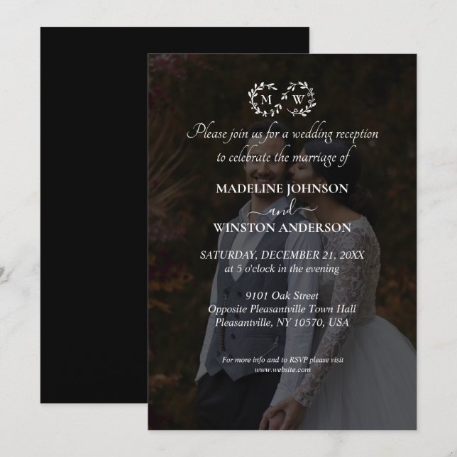 Convites Recepção de Fotos de Casamento em Preto e Branco M (Frente/Verso)