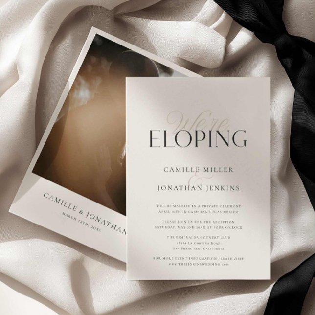 Convites Recepção de Fotos de Casamento Intimo e Elegante (Elegant Modern We're Eloping Reception Invitation with photo)