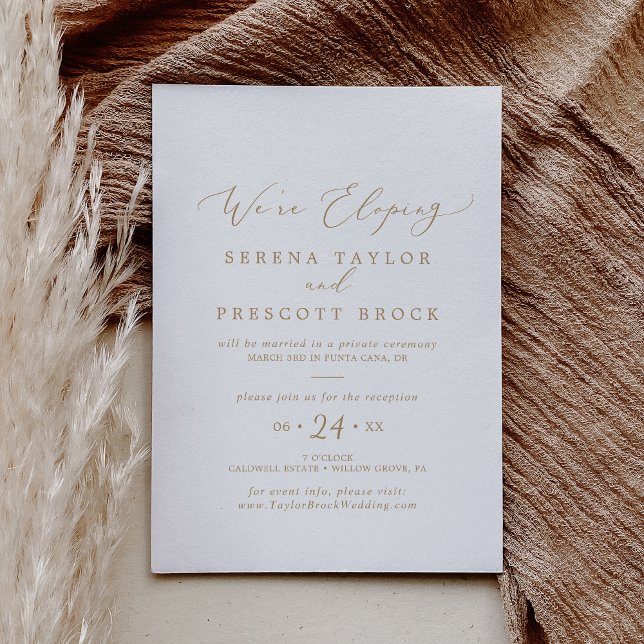 Convites Recepção de Fuga Romântica com Caligrafia em Ouro  (Criador carregado)