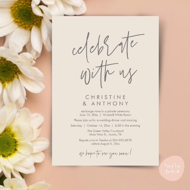 Convites Recepção de Jantar de Casamento Minimalista Modern (Modern Minimal Wedding Reception Dinner Lunch Brunch Invitation Card in cream and grey)