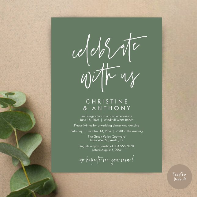 Convites Recepção de Jantar de Casamento Minimalista Modern (Modern Minimal Wedding Reception Dinner Lunch Brunch Invitation Card in Sage Green)