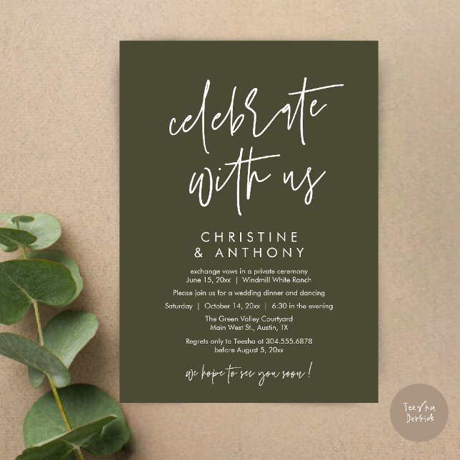 Convites Recepção de Jantar de Casamento Minimalista Modern (Modern Minimal Wedding Reception Dinner Lunch Brunch Invitation Card in Olive green)