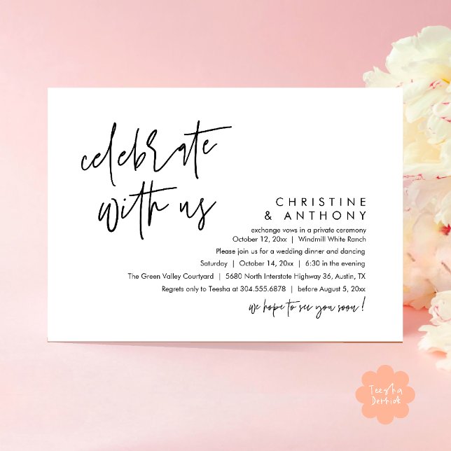 Convites Recepção de Jantar de Casamento Minimalista Modern (Modern Minimalist Wedding Reception Dinner Invitation Card, Celebrate with us, in Black and White)