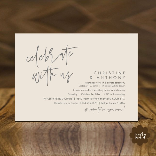 Convites Recepção de Jantar de Casamento Minimalista Modern (Modern Minimalist Wedding Reception Dinner Invitation Card, Celebrate with us, in Cream and Grey)