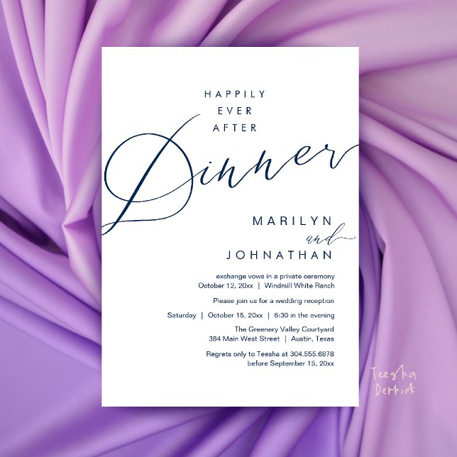 Convites Recepção de Jantar do Casamento Moderno Feliz para (Modern Wedding Happily Ever After Reception Dinner Invitation Card in Navy Blue)