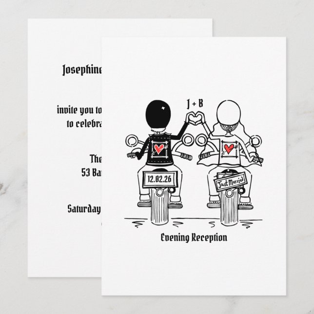 Convites Recepção de Noite de Casamento de Motoqueiro (Frente/Verso)