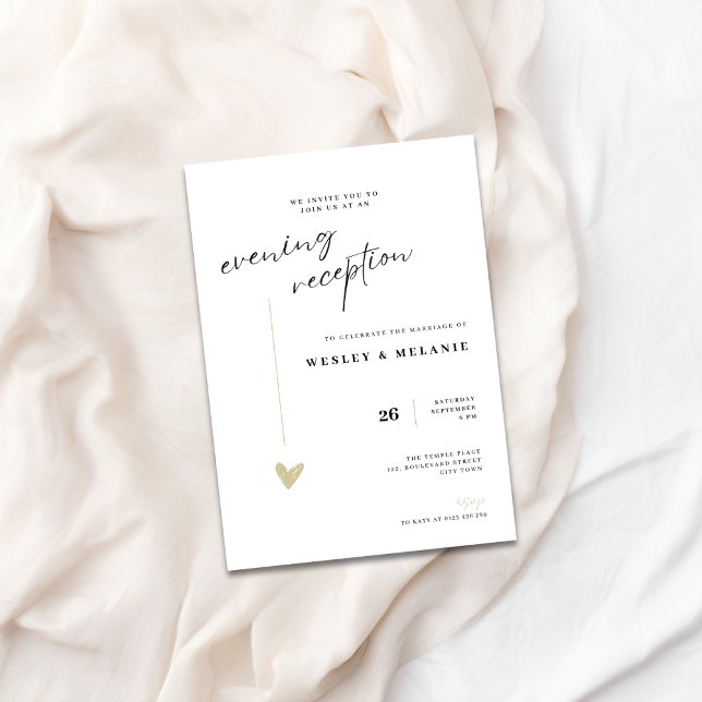 Convites Recepção de Noite de Casamento em Ouro Elegante (Elegant The Wedding Invitation - Evening Reception)